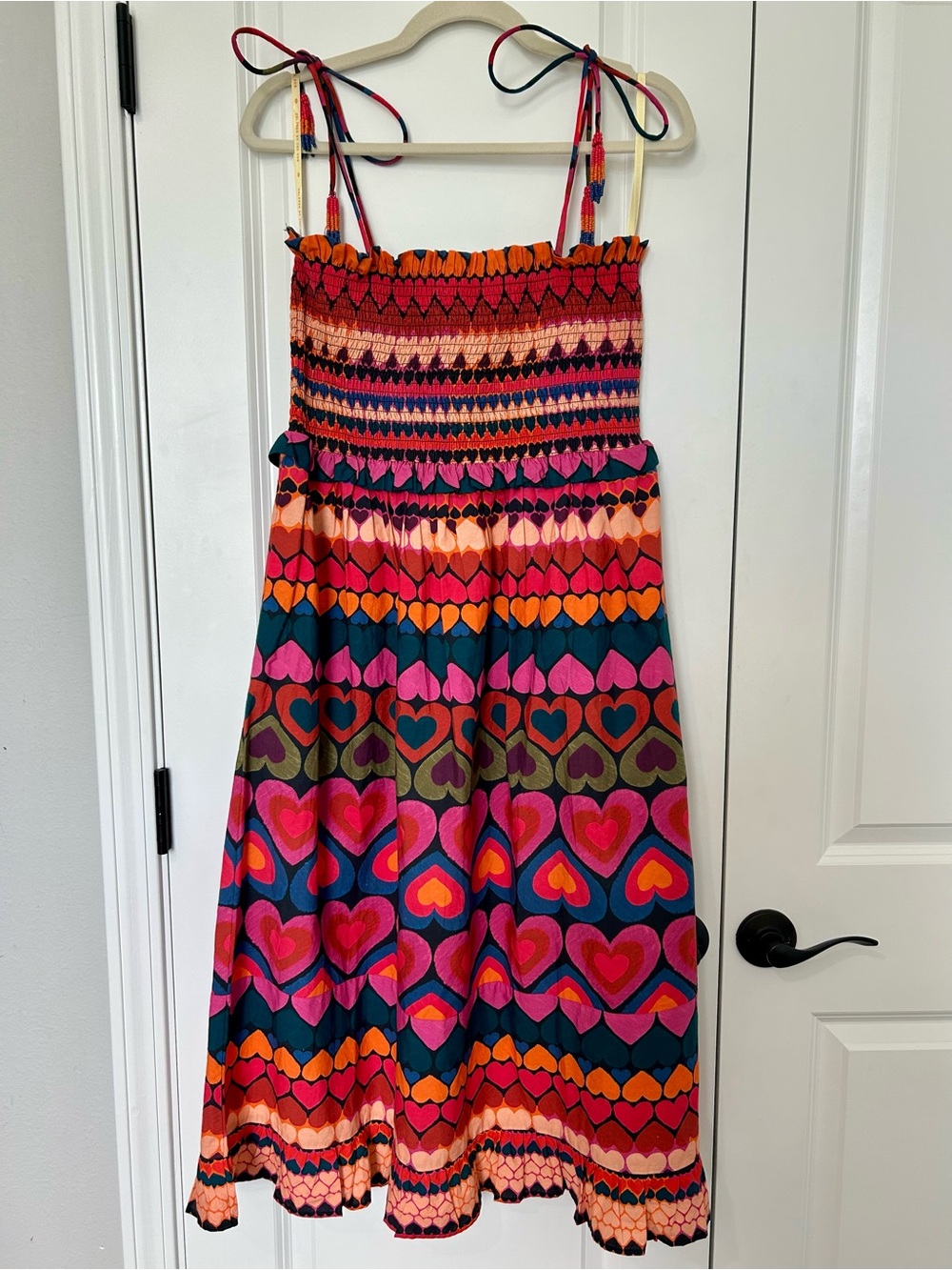 Farm Rio Smocked Cover-Up Dress Anthropologie Tropical Hearts Medium - Picture 3 of 7